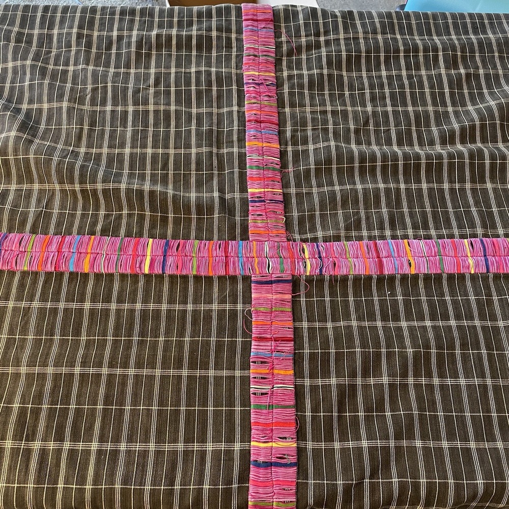 Sanders Imports 100% Cotton Material Black‎ And White Plaid With Purple And Pink